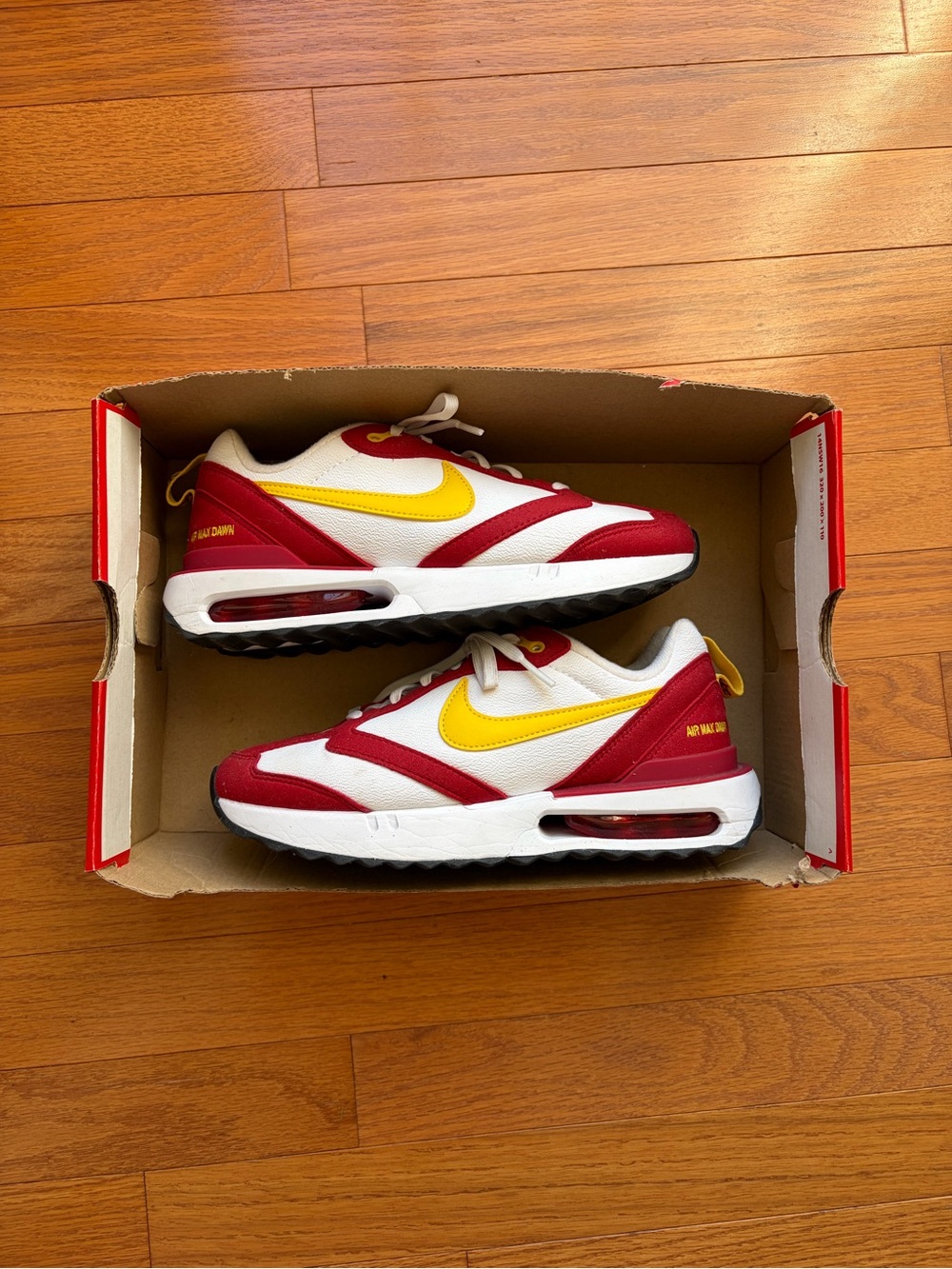 Nike Women's Air Max Dawn in Gym Red Vivid Sulfur colorway
